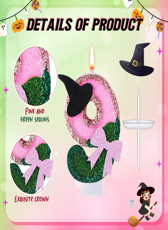 Conelist Witch Princess Theme Candle Pink and Green Party Decorations Witch Hat Bow Birthday Cake Toppers Cupcake Toppers for Party Supplies Wedding Anniversary Decor(9) - Image 2